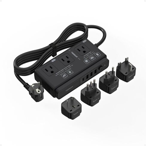 TESSAN 220V to 110V Voltage Converter, Universal Travel Adapter | 4 USB Charger (1 USB C), 3 AC Sockets, EU/UK/AU/IT Plug Power Adaptor, Step Down Transformer Outlet in Kuwait