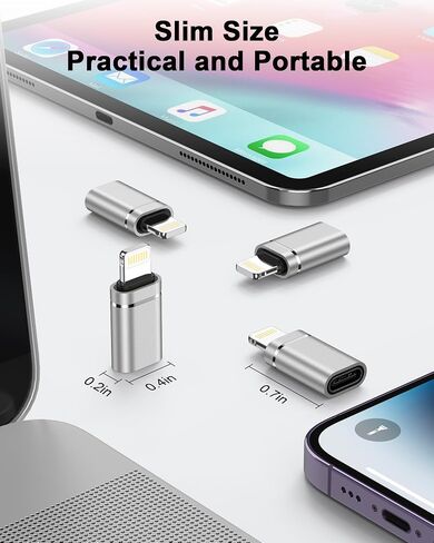 محول USB C إلى Lightning 4 عبوات، محول أنثى من النوع C إلى iPhone ذكر | دونجل شاحن USBC إلى iPhone لجهاز Apple 14 Pro Max 13 12 11 XS XR 8 Plus، iPad/iPod/AirPods - للشحن فقط، وليس للصوت/OTG in Kuwait