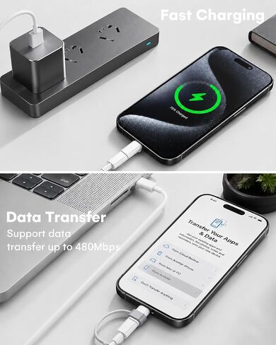 3-Pack Lightning Female to USB-C Male Adapter for iPhone 15/16/17 | Supports Charging and Data Transfer; Reuses Old Lightning Cables with USB-C Devices; Not for Audio or OTG. in Saudi Arabia