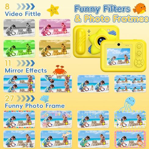 Underwater Camera for Kids - IP68 Waterproof Camera, 48MP Dual Lens, 1080P Video Recording, Toddler Camera for Pool & Beach, Ideal Christmas Birthday Gifts for Boys Girls Age 3-12 (Lemon Yellow) in Saudi Arabia