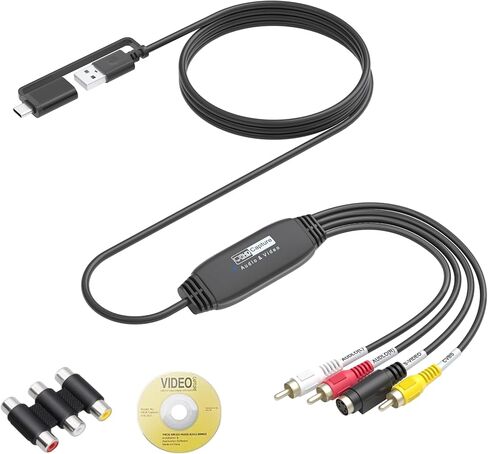 VHS to Digital Converter, RCA to USB Converter for VCR, Hi8, Mini DV, 1080P | Preserve Old Memories, Plug-and-Play, Transfer Home Videos to Computer, Popular Recording Software in Saudi Arabia