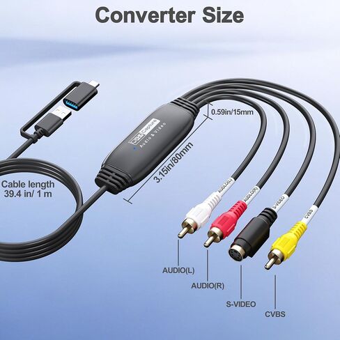VHS to Digital Converter, RCA to USB Converter for VCR, Hi8, Mini DV, 1080P | Preserve Old Memories, Plug-and-Play, Transfer Home Videos to Computer, Popular Recording Software in Saudi Arabia