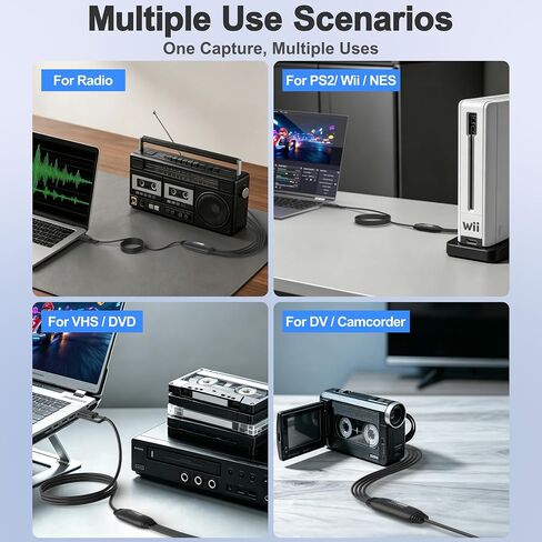 VHS to Digital Converter, RCA to USB Converter for VCR, Hi8, Mini DV, 1080P | Preserve Old Memories, Plug-and-Play, Transfer Home Videos to Computer, Popular Recording Software in Saudi Arabia
