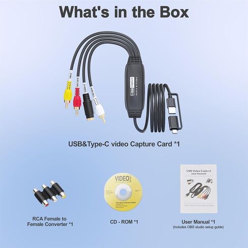 VHS to Digital Converter, RCA to USB Converter for VCR, Hi8, Mini DV, 1080P | Preserve Old Memories, Plug-and-Play, Transfer Home Videos to Computer, Popular Recording Software in Saudi Arabia