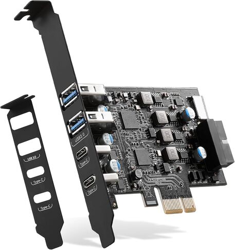 USB PCIe Card PCI Express to 6 Ports 2X Type A,2X USB C, with Type-E/19 Pin | 5Gbps PCIe USB 3.0 Expansion Card, USB C PCIe Card, with Low Profile Bracket, with Windows XP/7/8/10 and Linux Mint in Saudi Arabia