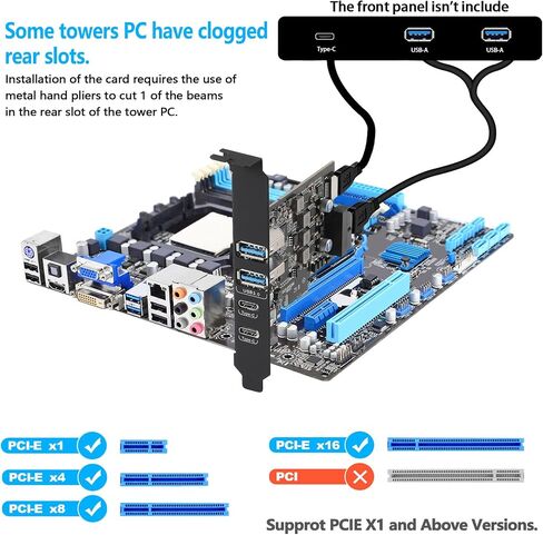 USB PCIe Card PCI Express to 6 Ports 2X Type A,2X USB C, with Type-E/19 Pin | 5Gbps PCIe USB 3.0 Expansion Card, USB C PCIe Card, with Low Profile Bracket, with Windows XP/7/8/10 and Linux Mint in Saudi Arabia