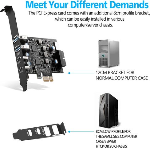 USB PCIe Card PCI Express to 6 Ports 2X Type A,2X USB C, with Type-E/19 Pin | 5Gbps PCIe USB 3.0 Expansion Card, USB C PCIe Card, with Low Profile Bracket, with Windows XP/7/8/10 and Linux Mint in Saudi Arabia