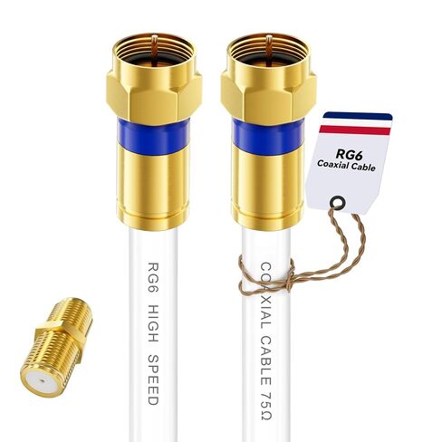 Coaxial Cable 3ft/6ft/10ft/15ft/25ft/50ft/60ft/75ft/100ft, RG6 Coax Cable | High Speed Internet Coaxial Cable Extender with Gold F-Type Connector for HDTV, Modem, Digital Antenna, Satellite.White-3FT in Saudi Arabia