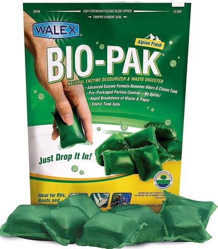 Walex Bio-Pak RV Black Tank Treatment Drop-Ins - Alpine Fresh, 10-Pack | RV Toilet Treatment & Enzyme Waste Digester - Liquifies Waste & Toilet Paper; Controls Odor for Up to 7 Days in Kuwait