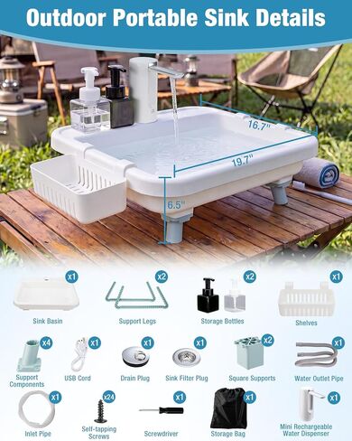 VILLEY Camping Sink, Portable Outdoor Hygiene Station with Electric Faucet | Portable & Lightweight, Smart Pump, One-Touch Water Control, Dual Setup Modes, Auto Shut-Off, Hand Washing & Food Cleaning in Saudi Arabia