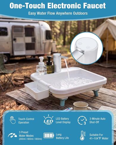 VILLEY Camping Sink, Portable Outdoor Hygiene Station with Electric Faucet | Portable & Lightweight, Smart Pump, One-Touch Water Control, Dual Setup Modes, Auto Shut-Off, Hand Washing & Food Cleaning in Saudi Arabia