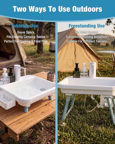 VILLEY Camping Sink, Portable Outdoor Hygiene Station with Electric Faucet | Portable & Lightweight, Smart Pump, One-Touch Water Control, Dual Setup Modes, Auto Shut-Off, Hand Washing & Food Cleaning in Saudi Arabia