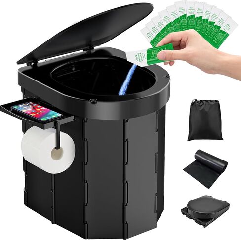 Portable Toilet,Camping Toilet,Portable Toilet for Adults | Foldable Toilet with Toilet Bags & Poo Gel,Phone Shelf and Paper Holder,for Camping,Outdoor, Hiking,Truck, RV, Beach in Saudi Arabia