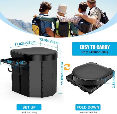 Portable Toilet,Camping Toilet,Portable Toilet for Adults | Foldable Toilet with Toilet Bags & Poo Gel,Phone Shelf and Paper Holder,for Camping,Outdoor, Hiking,Truck, RV, Beach in Saudi Arabia