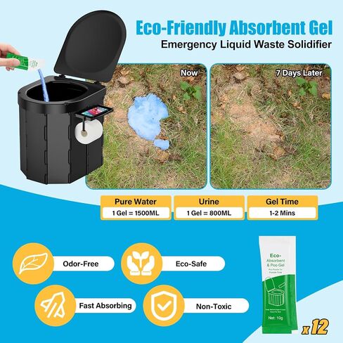 Portable Toilet,Camping Toilet,Portable Toilet for Adults | Foldable Toilet with Toilet Bags & Poo Gel,Phone Shelf and Paper Holder,for Camping,Outdoor, Hiking,Truck, RV, Beach in Saudi Arabia
