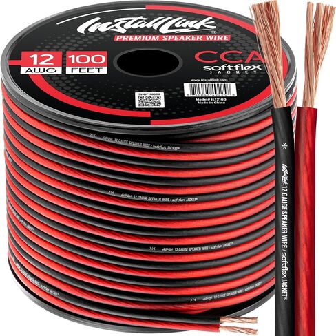 Install Link 12 AWG Gauge Speaker Wire (100 Feet) Car or Home Theater (CCA) | 12/2 Speaker Cable, 2-Conductor, Frosted Red/Black, Easy Strip, Polarity ID, for Car Audio & Home Stereo in Kuwait