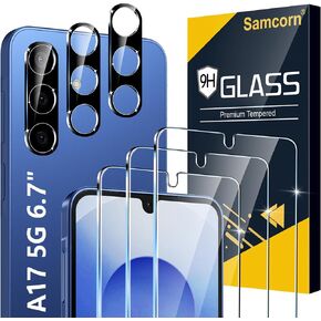 Samcorn [3+3 Pack Pack Galaxy A17 5G Screen Protector, HD Clear Tempered Glass, Fingerprint Unlock, 3D Curved, Scratch Resistant, No Bubble for Samsung Galaxy A17 5G Glass Screen Protector in Kuwait
