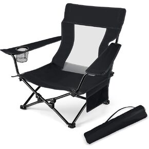 HaSteeL Folding Beach Chair Set of 2, Foldable Black Camping Chairs for Outside, Low Beach Chair Portable for Adults Fishing, Picnic, Outdoor BBQ, Travel, Sports, Cup Holder & Storage Bag in Saudi Arabia