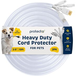 PROTECTO Heavy Duty Cord Protectors from Pets No Chew Solution, 10ft, 3/8in | Cable Cover for Cats, Dogs & Rabbits, Critter Cord Wire Protector Tubing for Audio and Video Devices, Clear, Fits 4 Cables in Saudi Arabia