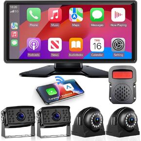 RV Backup Camera with Carplay Android Auto for RV Horse Trailer Semi Box Truck,1080P HD 4 Splits 10.36" Touch Monitor Rear/Side Backup Cameras with Mirror Link FM Waterproof Night Vision DVR Recording in Saudi Arabia