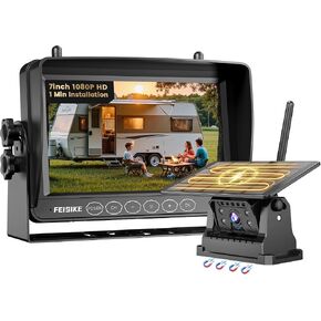 Magnetic Solar Wireless Backup Camera, 1-Min Install, 7" 1080P Monitor, No Delay, No-Drill, IR Night Vision, 150° Wide Angle, Auto Sleep, IP69 Waterproof, Rechargeable Battery for Truck RV Trailer in Saudi Arabia