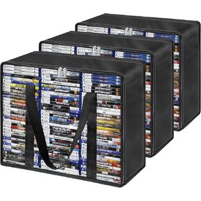DVD Storage Bag 3 Pack, Hold 210 DVDs & Blu ray Cases | CD & Video Game Storage, Reinforced Heavy-Duty Handles, Clear Easy Find Media Organizer, Side Zipper Access in Saudi Arabia