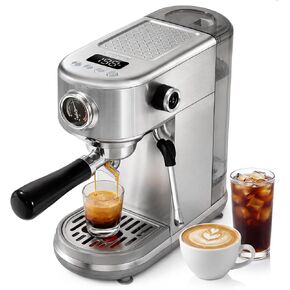 HIBREW H10B Programmable Espresso Machine with LED Display & Pressure Gauge | 20 Bar Compact Stainless Steel Coffee Maker with Milk Frother, 51mm Portafilter for Cappuccino Latte in Saudi Arabia