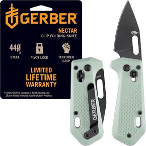 Gerber Gear Nectar - Clip Folding Pocket Knife with Small 2.5" 440A Stainless Steel Drop Point Blade, Ambidextrous Pivot Lock, Pocket Clip & Lanyard Hole - Plain Edge - Baltic Haze in Kuwait