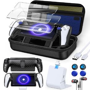 13 in 1 Accessories Set for Playstation Portal,Carry Case for PS Portal | Carrying Case for PS Portal,TPU Cover with stand, Charging Dock,Screen Protectors,Thumb Grips,Earphones for PS Portal (Black) in Kuwait
