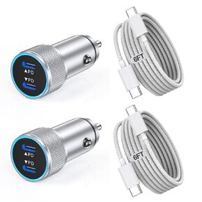 iPhone 17 Car Charger,2Pack Dual Port USB C Fast Car Charger Type C Rapid Charging Adapter with 2Pack USB C to C Nylon Braid Cable Woven Cord Fast Charging for iPhone 17/17 Pro/16/16 Pro Max/iPad in Saudi Arabia