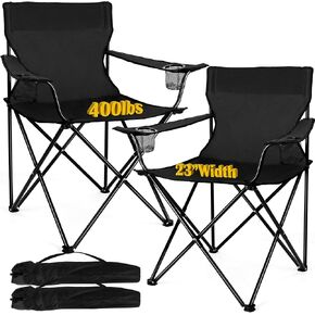 Joyfair Camping Chairs for Lawn & Beach, Large for Adults, Black | 2 Pack Heavy Duty Steel Folding Chair for Outside, 600D Oxford Fabric, Carry Bag & Cup Holder, X-shape Supports, Portable in Saudi Arabia