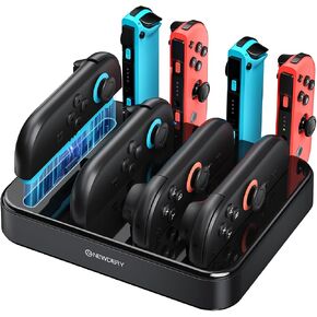 NEWDERY Controller Charger for Nintendo Switch 1/2 Joy Con, Charging Dock | 8 in 1 Fast Charging Station | Magnetic Snap | USB C Cable | LED Indicators | Organizer Stand Accessories | for Joy Con 2/1 in Saudi Arabia
