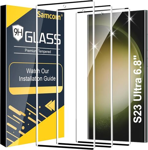 Samcorn 3 Pack Galaxy S23 Ultra Screen Protector, HD Clear Tempered Glass, Fingerprint Unlock, 3D Curved, Scratch Resistant, No Bubble for Samsung Galaxy S23 Ultra 5G Glass Screen Protector in Kuwait