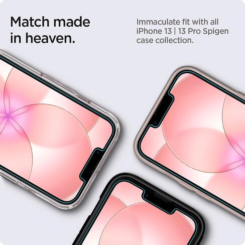 Spigen GlasTR EZ FIT Screen Protector for iPhone 17e, 16e, 14, 13 Pro, 13 | 9H+ tempered glass, Scratch resistance, auto-align tray, Notch design, 100% clarity, Original touch, Case-friendly, 2 Pack in Kuwait