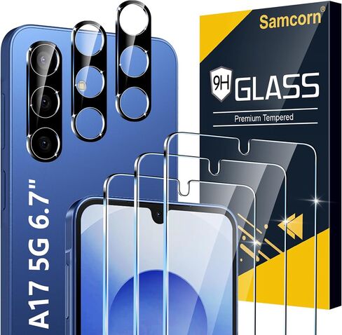 Samcorn [3+3 Pack Pack Galaxy A17 5G Screen Protector, HD Clear Tempered Glass, Fingerprint Unlock, 3D Curved, Scratch Resistant, No Bubble for Samsung Galaxy A17 5G Glass Screen Protector in Kuwait