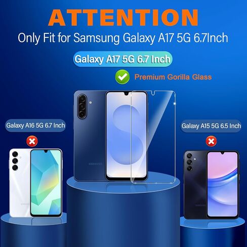 Samcorn [3+3 Pack Pack Galaxy A17 5G Screen Protector, HD Clear Tempered Glass, Fingerprint Unlock, 3D Curved, Scratch Resistant, No Bubble for Samsung Galaxy A17 5G Glass Screen Protector in Kuwait
