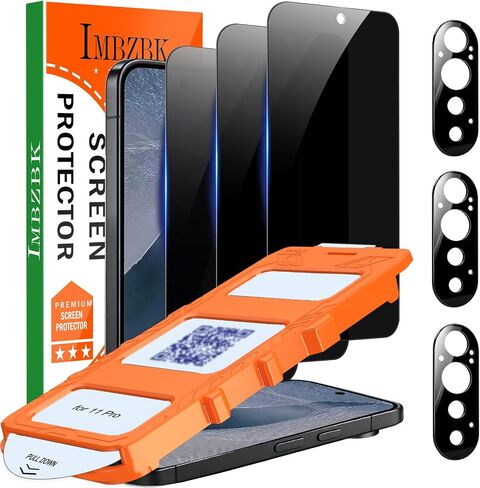 IMBZBK 3 Pack Privacy Screen Protector for iPhone 13, Tempered Glass | 9H+ Hardness, Military Grade Shatterproof, Case Friendly, Bubble Free Auto-Dust Removal, with 3 Camera Lens Protectors in Saudi Arabia