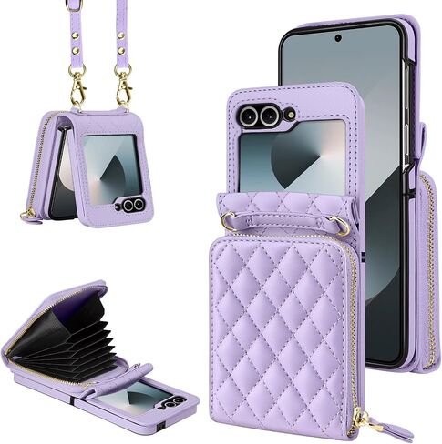 Vofolen for Samsung Galaxy Z Flip 7 Case Wallet with Card Holder Black | Crossbody Adjustable Strap, 8-Card Slots, Soft PU Leather Protective Zipper Phone Cover Women Girls, for Z flip 7 Case 6.9'' in Saudi Arabia