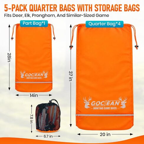 Game Bags Elk 5 Packs, Ultralight Breathable Hunting Meat Bags For Elk,Deer | Waterproof Game Bags Deer, Reusable Game Bags Hunting, Upgraded Drawstring, 4 Quarter Bag + 1 Parts Bag for Elk Moose,Caribou in Saudi Arabia