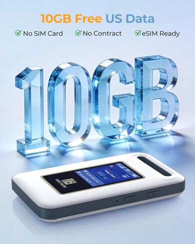 Portable WiFi for Tavel, 4G LTE Hotspot Pocket Device, 10GB Free US Data | No SIM or Contract, Connect 10 Devices, Works for RV & Outdoor Use in Saudi Arabia