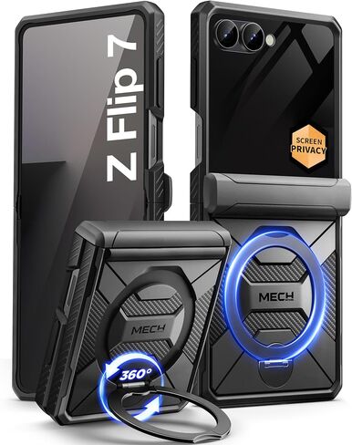 TONGATE for Z Flip 7 Case with Magnetic Stand & Privacy Screen, Green | Compatible with Magsafe, Anti Spy, Full-Body Shockproof Case for Samsung Galaxy Z Flip 7 Cover with Hinge Protection in Saudi Arabia
