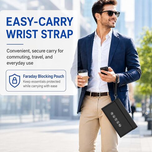 Faraday Bags for phones, Dual Shielded Compartments, 2 Card Slots, Black | Triple-Layer Signal Shielding, Fireproof Waterproof Exterior, for Phones, Cards & Keys, Blocks WiFi, GPS, RFID & Bluetooth in Kuwait