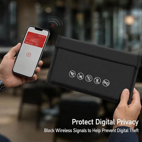 Faraday Bags for phones, Dual Shielded Compartments, 2 Card Slots, Black | Triple-Layer Signal Shielding, Fireproof Waterproof Exterior, for Phones, Cards & Keys, Blocks WiFi, GPS, RFID & Bluetooth in Kuwait