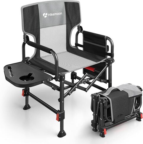 Folding Camping Director Chairs, Adjustable Height, Black | Side Table, Storage Pocket, Heavy Duty, Portable, Compact Fold for Outdoor, Camp, Beach, Fishing, Lawn, Travel in Saudi Arabia