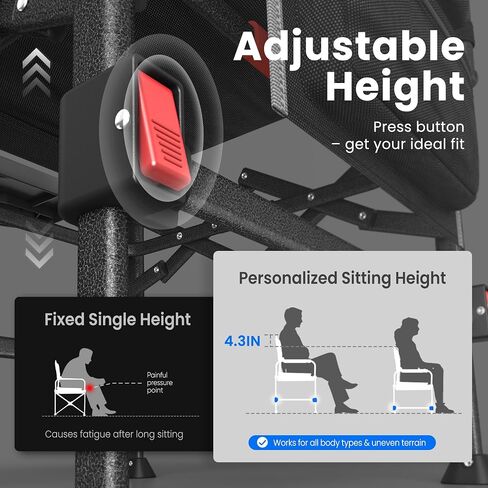 Folding Camping Director Chairs, Adjustable Height, Black | Side Table, Storage Pocket, Heavy Duty, Portable, Compact Fold for Outdoor, Camp, Beach, Fishing, Lawn, Travel in Saudi Arabia