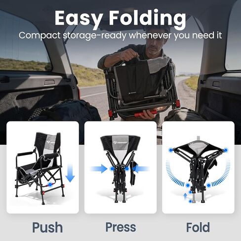 Folding Camping Director Chairs, Adjustable Height, Black | Side Table, Storage Pocket, Heavy Duty, Portable, Compact Fold for Outdoor, Camp, Beach, Fishing, Lawn, Travel in Saudi Arabia