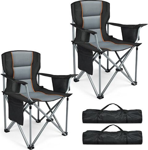 Camping Chairs, 2 Pack Oversized Heavy Duty Fully Padded Folding Chairs | with Cup Holder, Cooler Bag and Side Pocket, Support 400 LBS, Carry Bag Included, Versatile for Sports,Outdoors & Lawns in Saudi Arabia