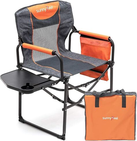 SUNNYFEEL Camping Directors Chair, Heavy Duty,Oversized Portable Folding Chair with Side Table, Pocket for Beach, Fishing,Trip,Picnic,Lawn,Concert Outdoor Foldable Camp Chairs in Saudi Arabia