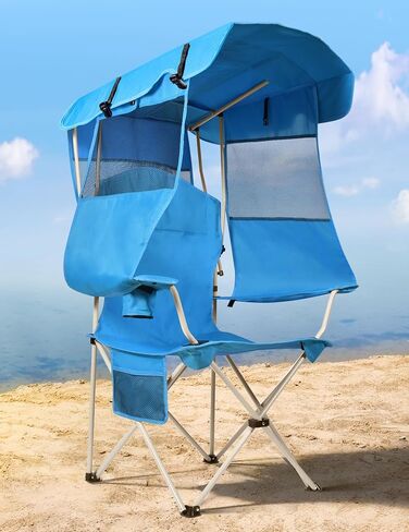 Docusvect Beach Chair with Canopy Shade - Canopy is the Backpack | Full Sun Protection, 330 LBS Heavy Duty, Cup Holder, Side Pocket, Camping Chair with Canopy for Camp, Beach, Outdoors Sports in Saudi Arabia