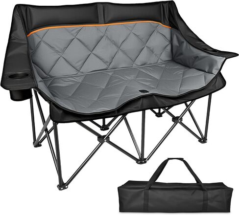 Double Camping Chair, Oversized Padded Heavy Duty Folding Loveseat Chairs | for Adults, with Cup Holders and Side Pockets, Carry Bag Included, for Outdoors Lawns Backyard Patio in Saudi Arabia